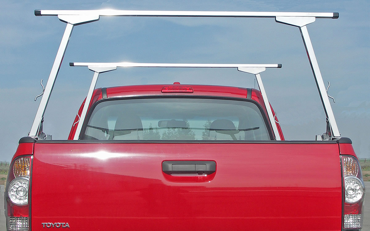 Rear view of Paddler's Truck Kayak Rack with zinc plated legs