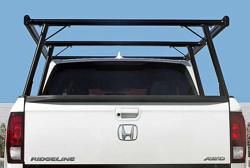 REAR VIEW OF RIDGELINE LADDER TRUCK RACK.