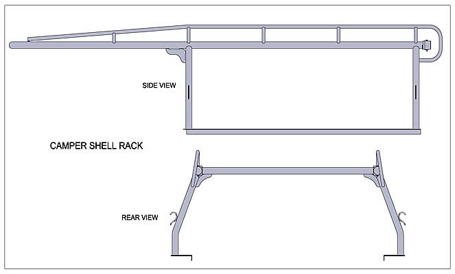 All-welded Camper Shell ladder truck rack for pickups.
